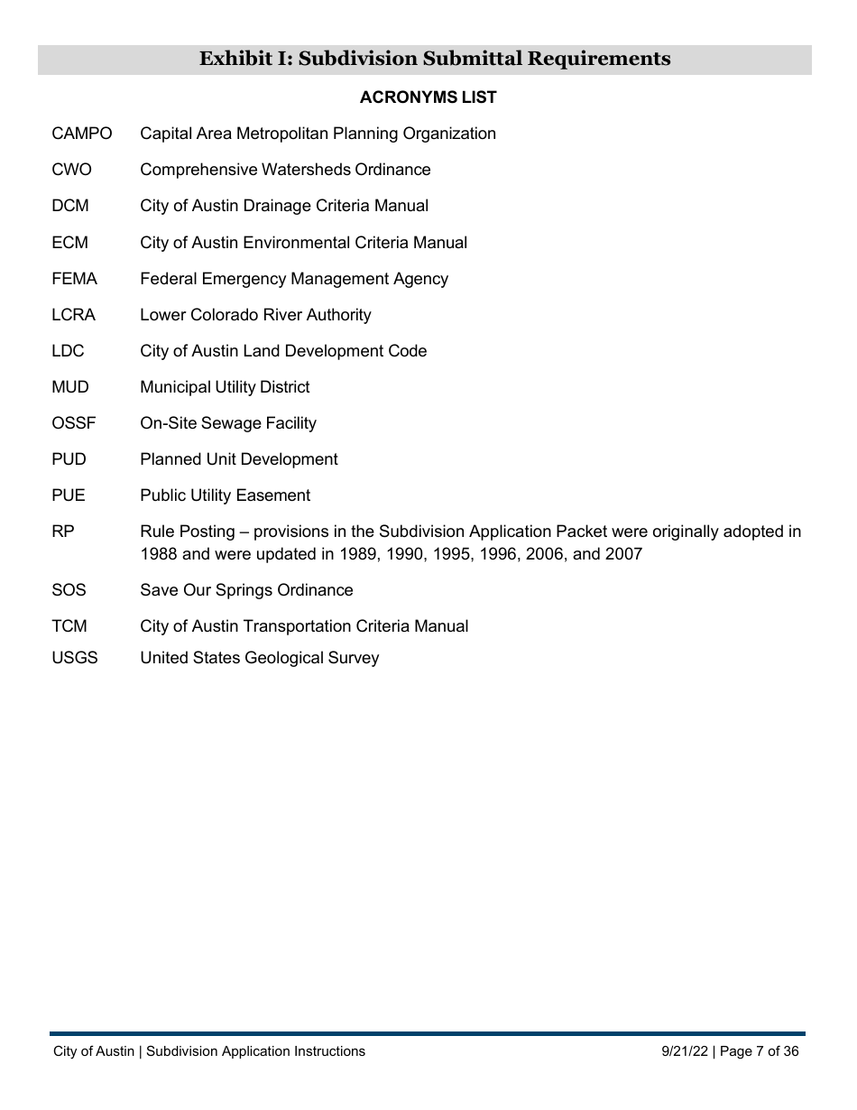 Subdivision Application Instructions - City of Austin, Texas, Page 7
