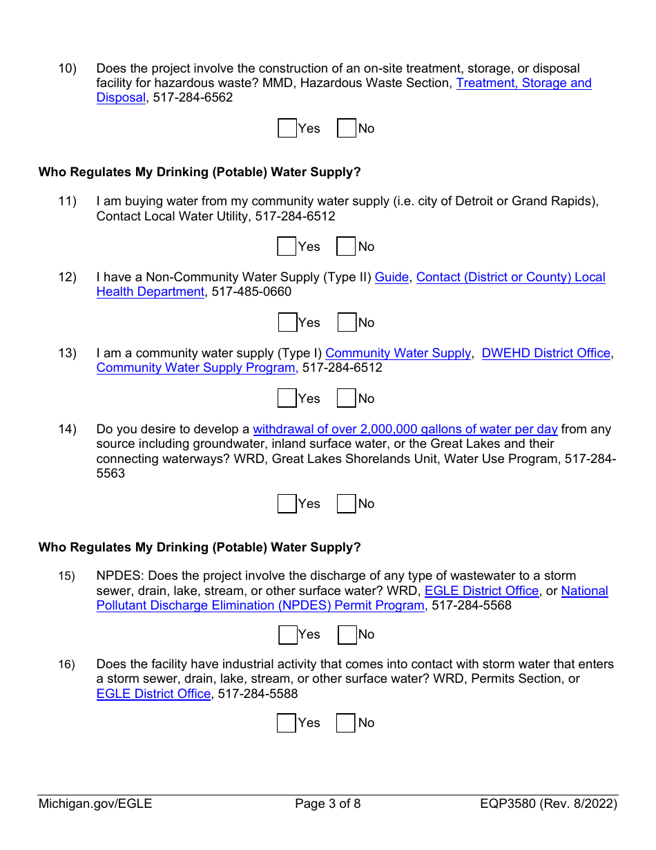 Form EQP3580 Permit Information Checklist - Michigan, Page 3