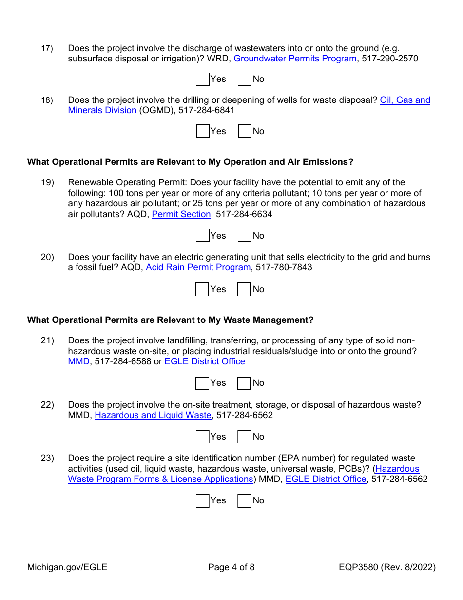 Form EQP3580 Permit Information Checklist - Michigan, Page 4