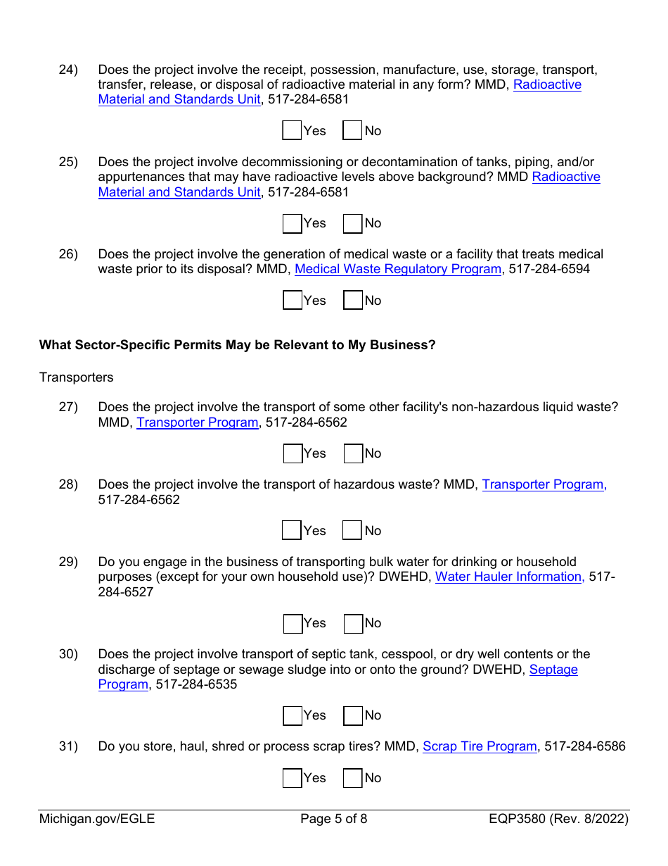 Form EQP3580 Permit Information Checklist - Michigan, Page 5