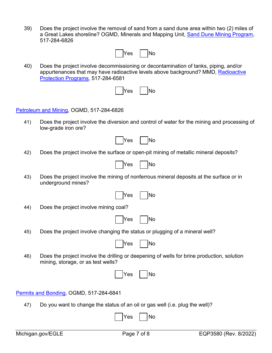 Form EQP3580 Permit Information Checklist - Michigan, Page 7