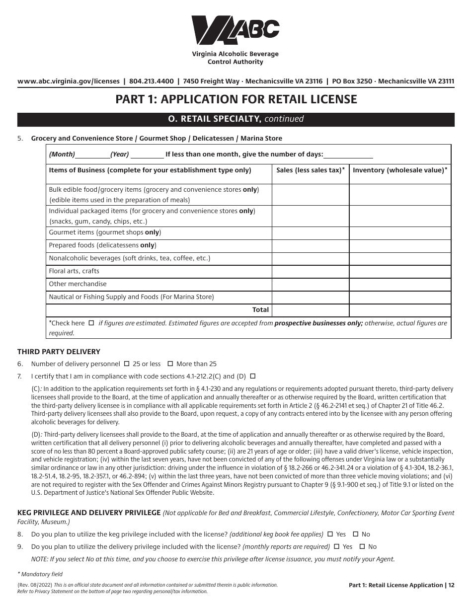Retail License Application - Virginia, Page 12