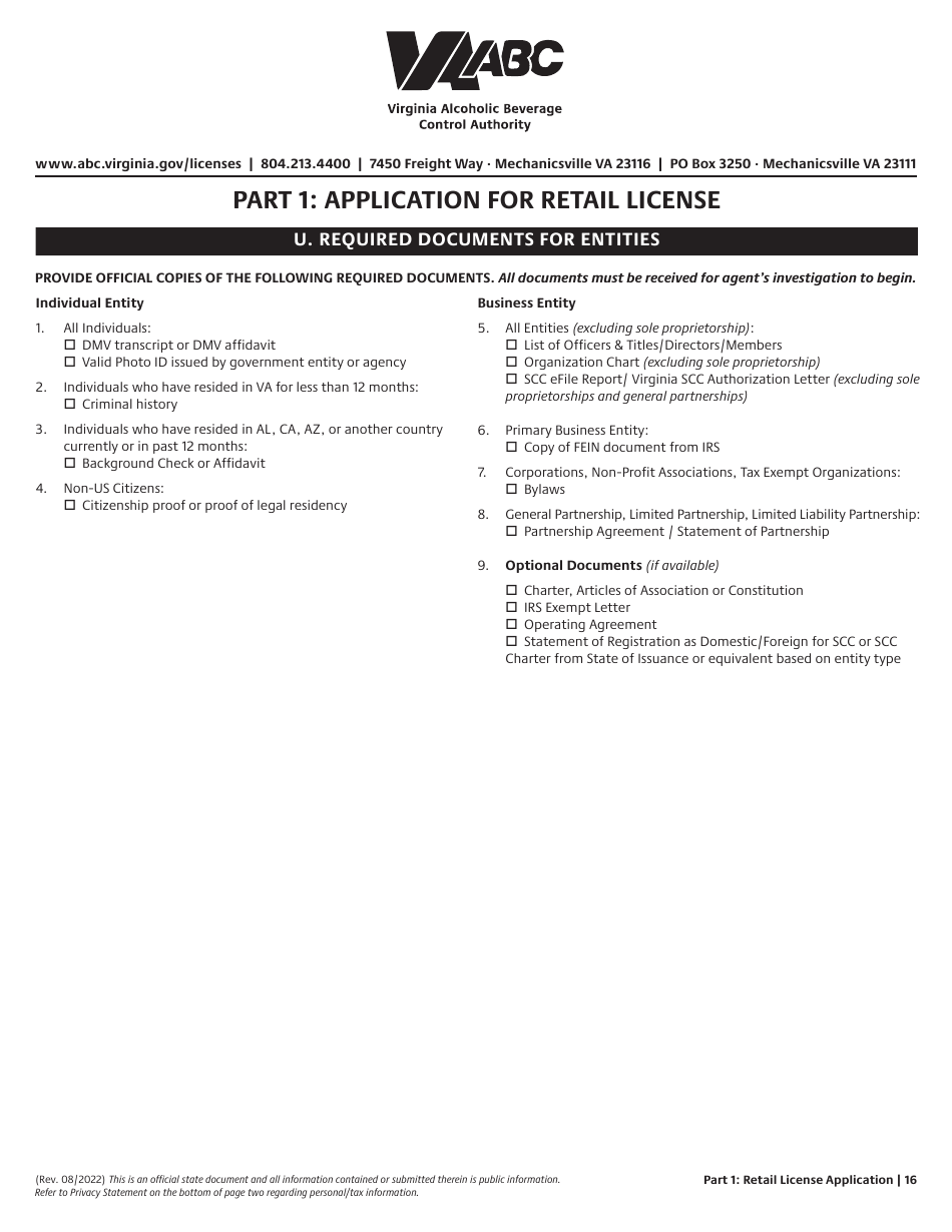 Retail License Application - Virginia, Page 16