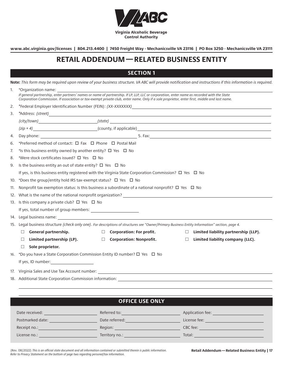 Retail License Application - Virginia, Page 17