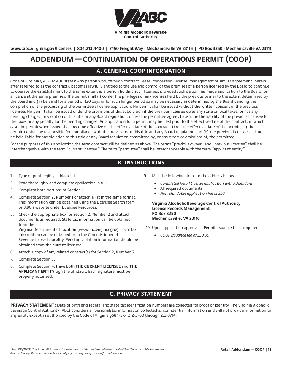 Retail License Application - Virginia, Page 18