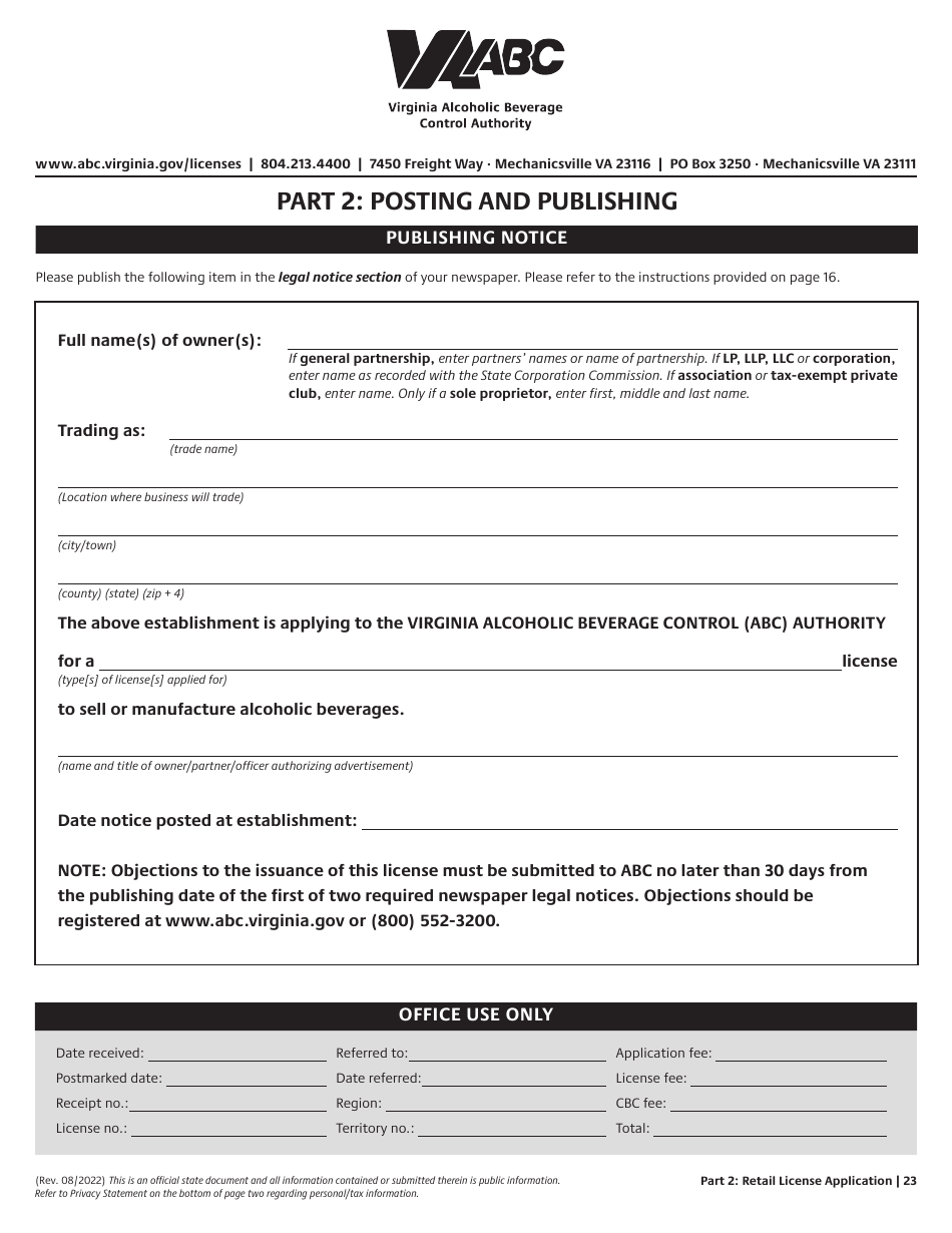 Retail License Application - Virginia, Page 23
