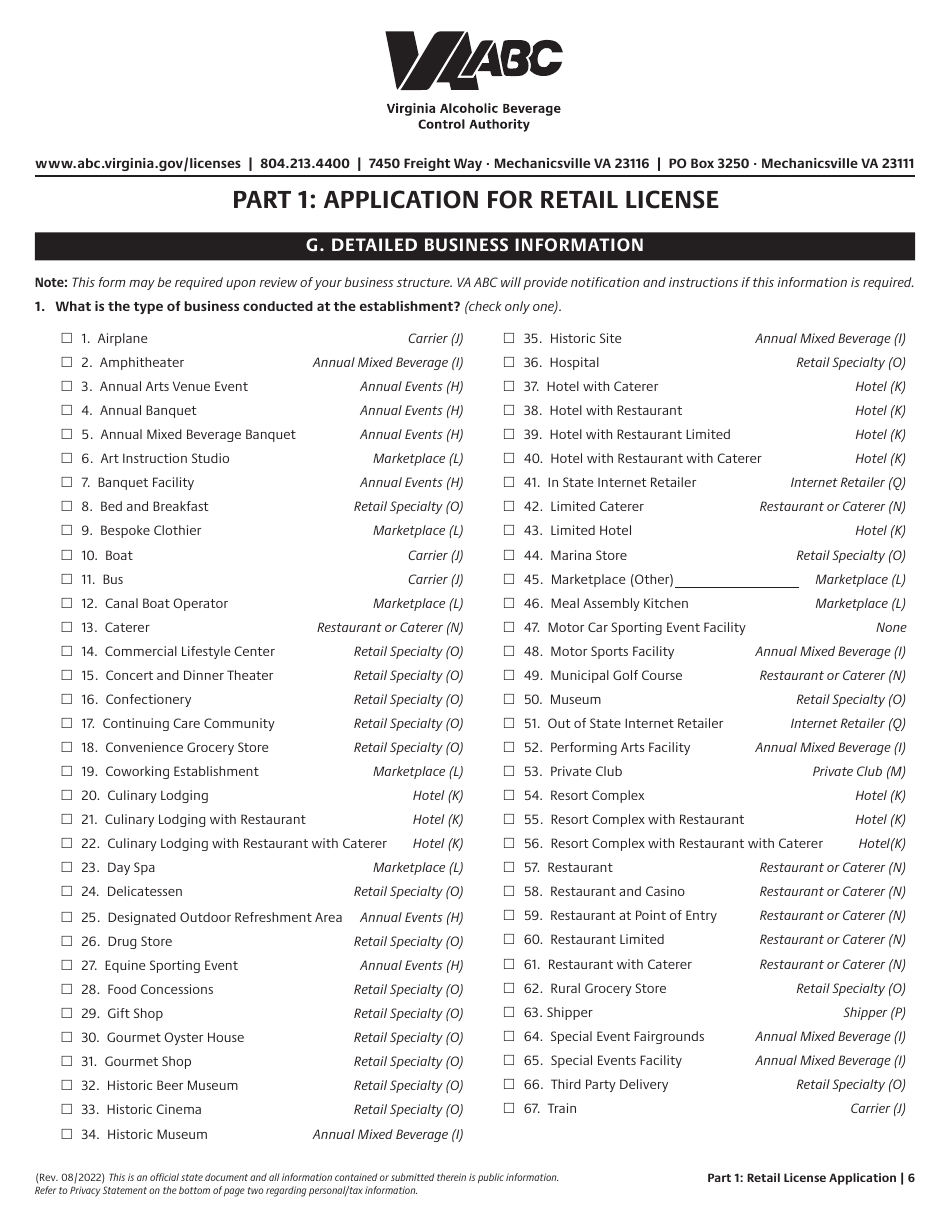Retail License Application - Virginia, Page 6