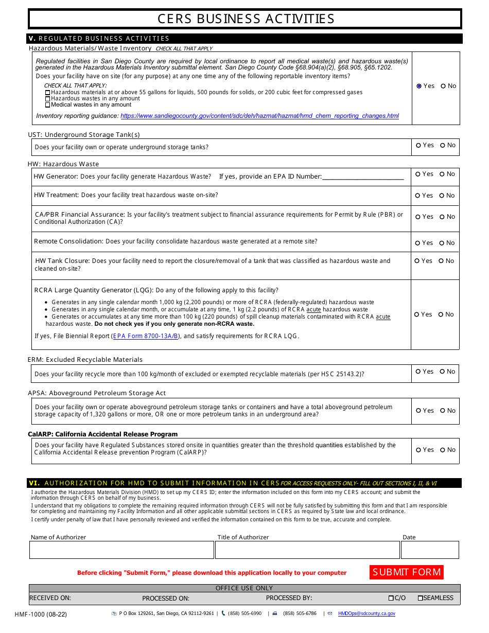 Form HMF-1000 Download Fillable PDF or Fill Online Cers Application ...