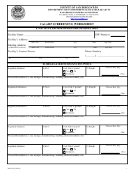 Document preview: Form HM-9233 Cal-Arp Screeening Worksheet - County of San Diego, California
