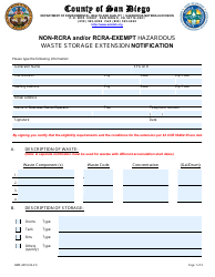 Document preview: Form HMF-4010 Non-rcra and/or Rcra-Exempt Hazardous Waste Storage Extension Notification - County of San Diego, California