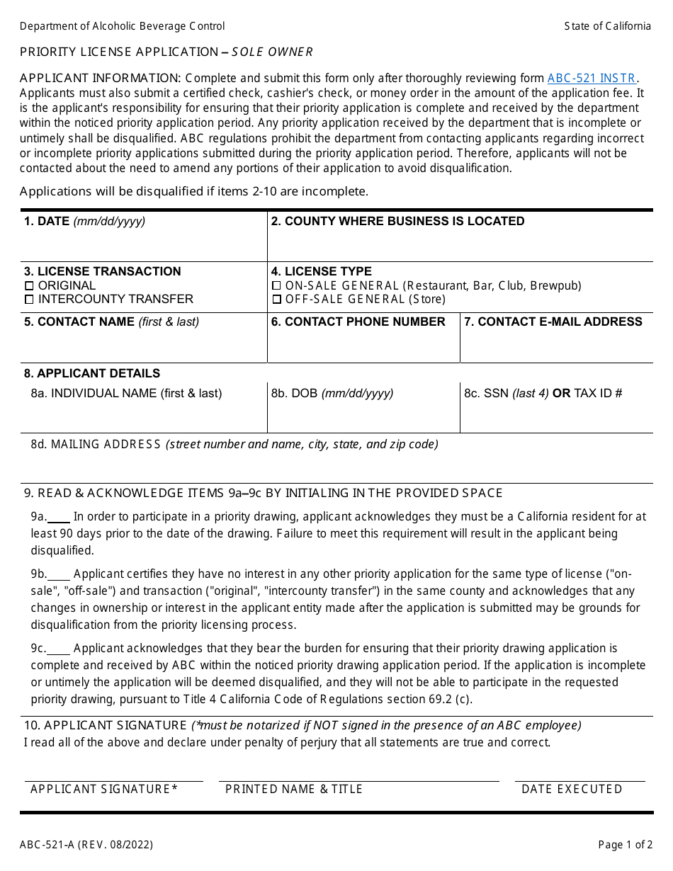 Form Abc 521 A Fill Out Sign Online And Download Fillable Pdf