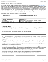 Form ABC-521-A Priority License Application - Sole Owner - California