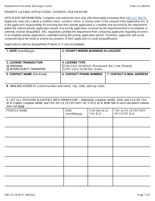 Form ABC-521-B  Printable Pdf