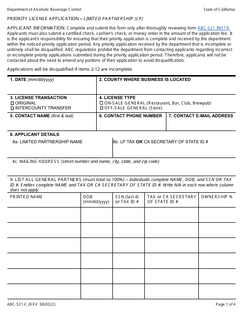 Form ABC-521-C  Printable Pdf