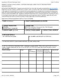 Form ABC-521-D Priority License Application - Corporations (Including Trusts and Non-profit Organizations) - California