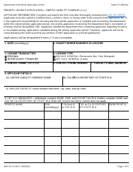 Form ABC-521-E Priority License Application - Limited Liability Company (LLC) - California