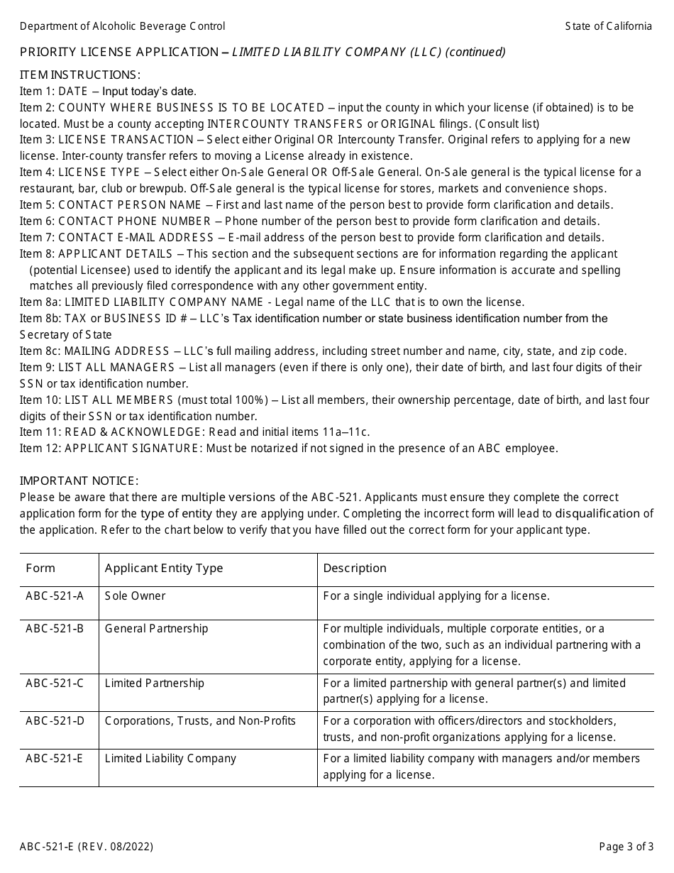 Form Abc 521 E Download Fillable Pdf Or Fill Online Priority License