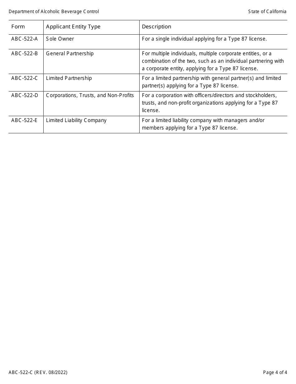 Form Abc 522 C Fill Out Sign Online And Download Fillable Pdf California Templateroller 8270