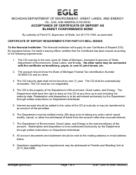 Form EQP7200-16 Acceptance of Certificate of Deposit as Blanket Conformance Bond - Michigan