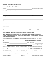 Form EQP7200-16 Acceptance of Certificate of Deposit as Blanket Conformance Bond - Michigan, Page 2