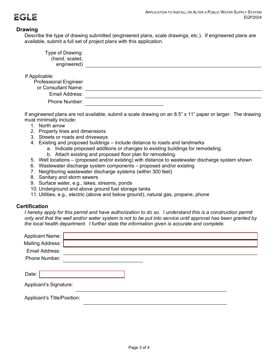 Form EQP2024 Application to Install or Alter a Public Water Supply System - Michigan, Page 3