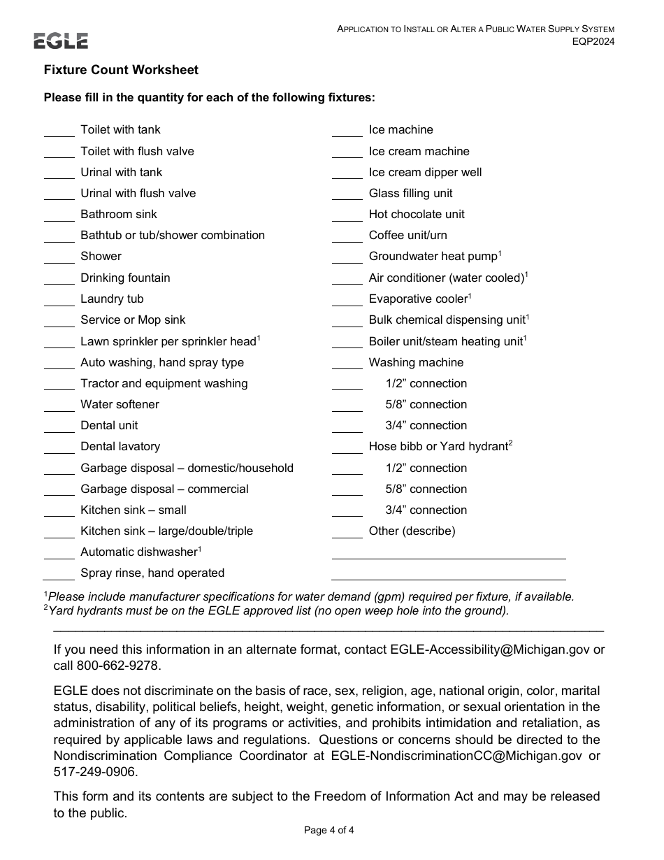 Form EQP2024 Application to Install or Alter a Public Water Supply System - Michigan, Page 4