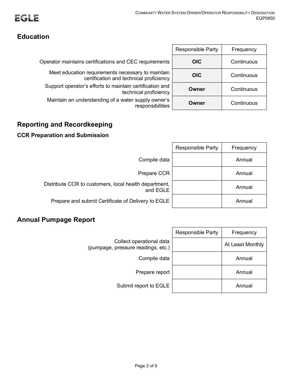 Form EQP5850 Owner / Operator Responsibility Designation - Michigan, Page 2
