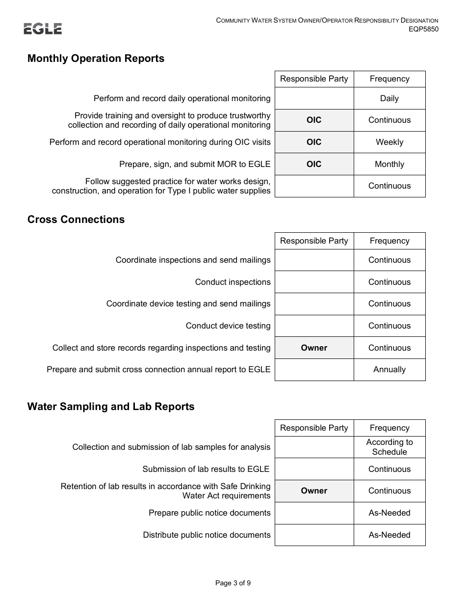 Form EQP5850 Owner / Operator Responsibility Designation - Michigan, Page 3