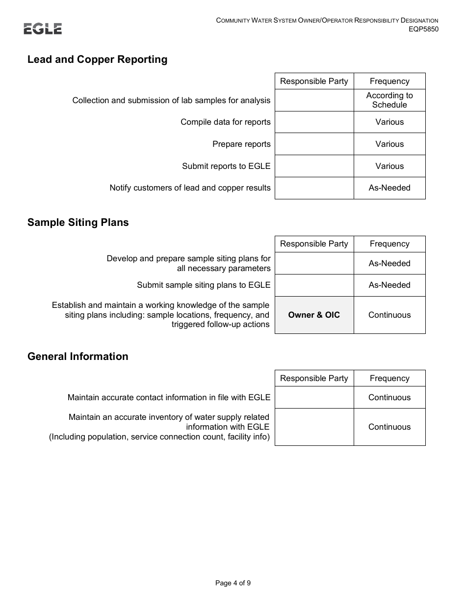 Form EQP5850 Owner / Operator Responsibility Designation - Michigan, Page 4
