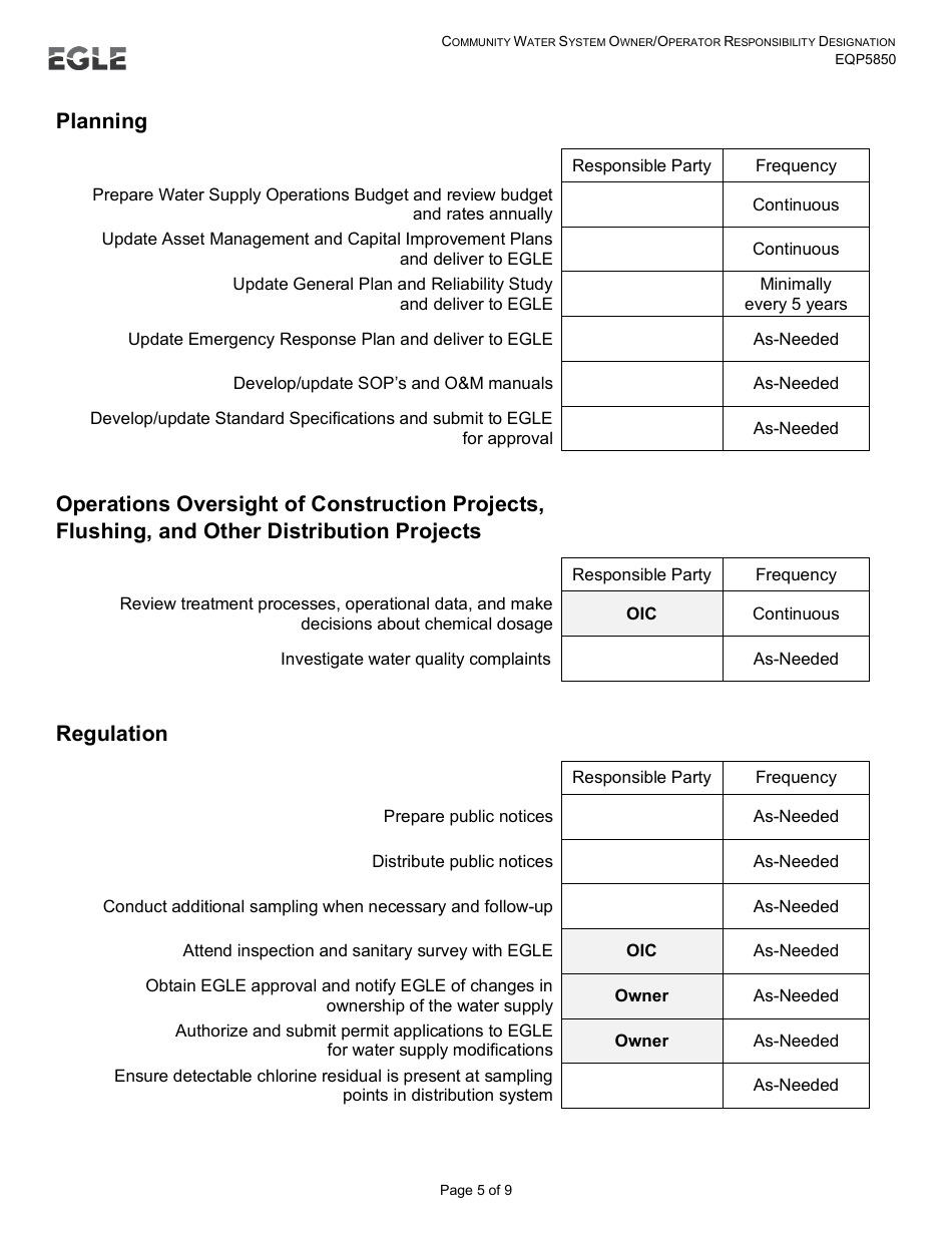 Form EQP5850 Owner / Operator Responsibility Designation - Michigan, Page 5