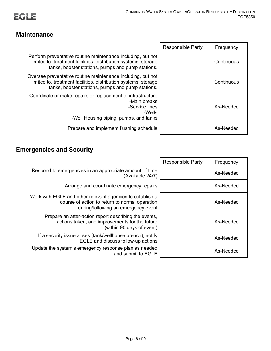Form EQP5850 Owner / Operator Responsibility Designation - Michigan, Page 6