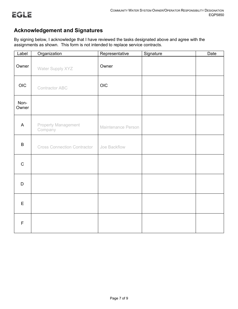 Form EQP5850 Owner / Operator Responsibility Designation - Michigan, Page 7