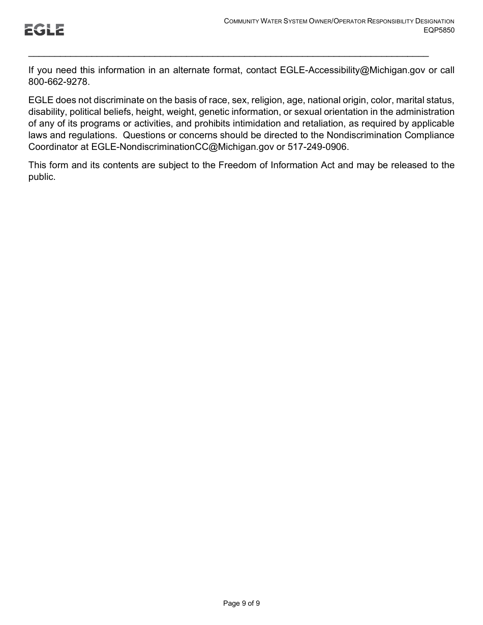 Form EQP5850 Owner / Operator Responsibility Designation - Michigan, Page 9