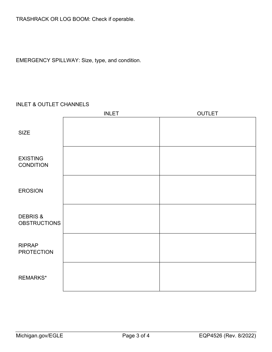 Form EQP4526 Dam Inspection Report - Michigan, Page 3