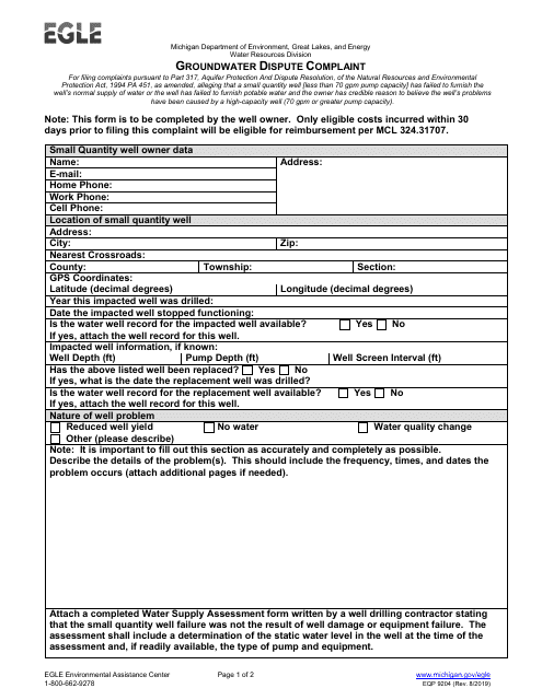 Form EQP9204 Groundwater Dispute Complaint - Michigan