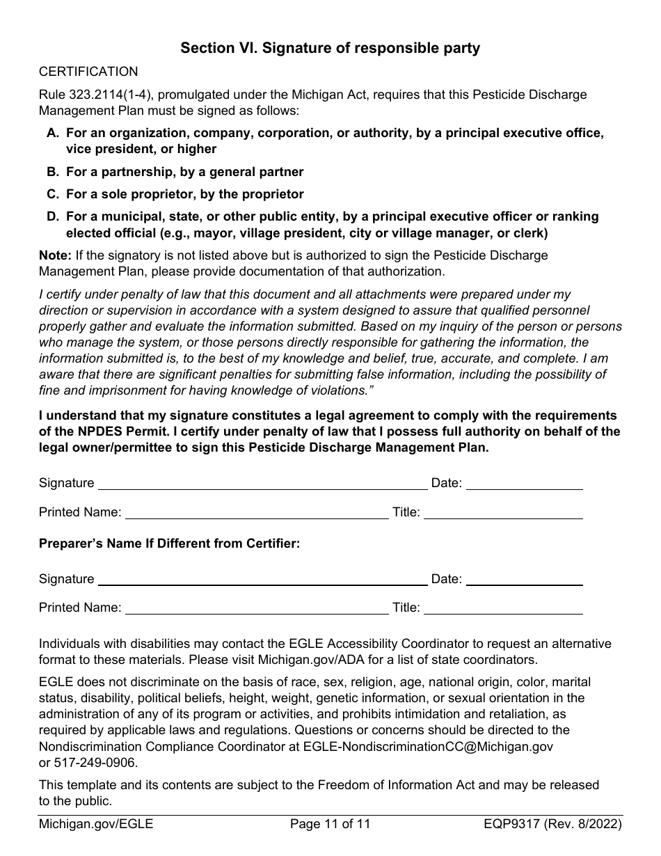 Form EQP9317 Pesticide General Permit - Michigan, Page 11