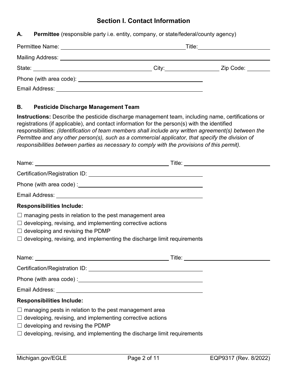 Form EQP9317 Pesticide General Permit - Michigan, Page 2