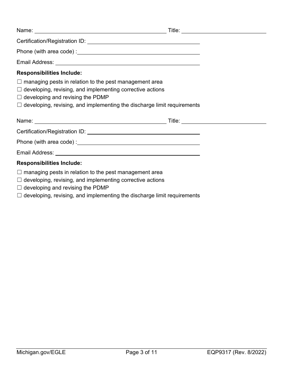 Form EQP9317 Pesticide General Permit - Michigan, Page 3