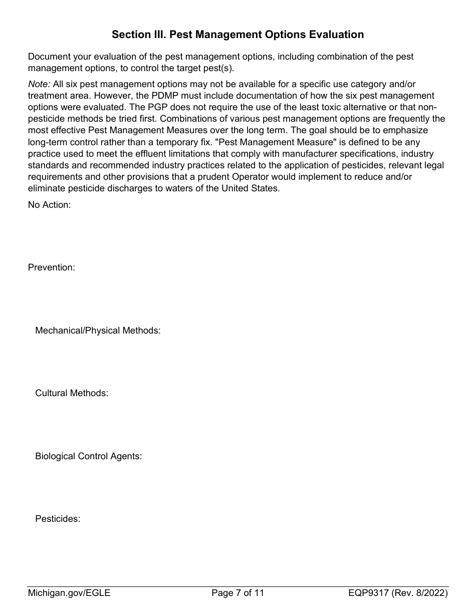 Form EQP9317 Pesticide General Permit - Michigan, Page 7
