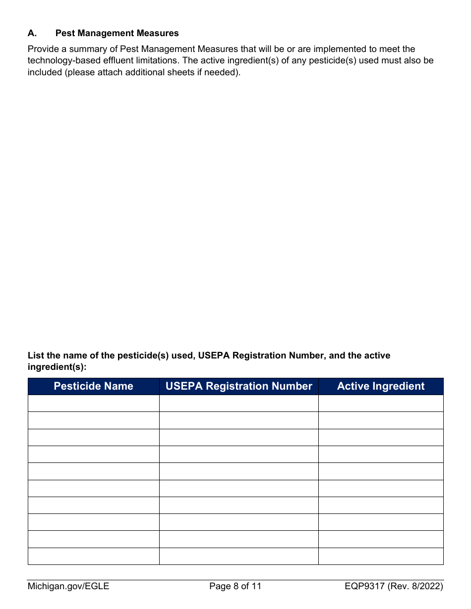 Form EQP9317 Pesticide General Permit - Michigan, Page 8