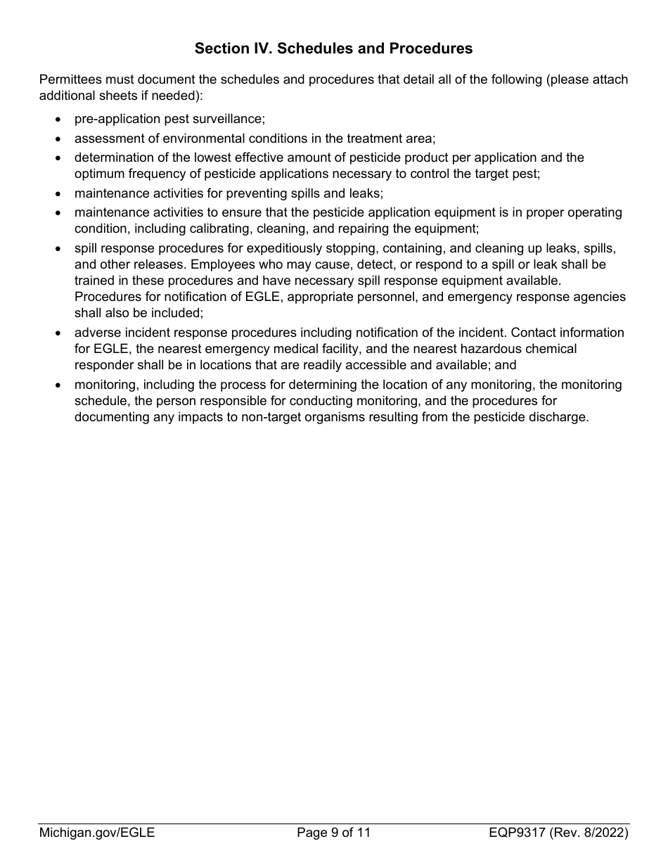 Form EQP9317 Pesticide General Permit - Michigan, Page 9