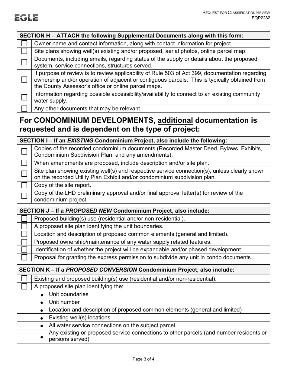 Form EQP2282 Request for Water Supply Classification Review - Michigan, Page 3