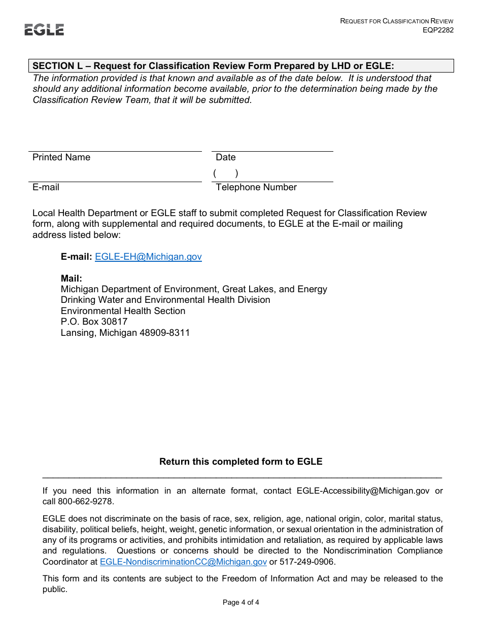 Form EQP2282 Request for Water Supply Classification Review - Michigan, Page 4
