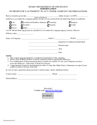 Document preview: Termination of Producer's Authority to Act Under Company or Firm License - Idaho