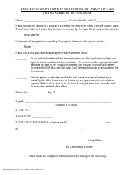 Document preview: Request for Voluntary Surrender of Idaho License for Reasons of Retirement - Idaho