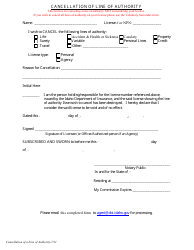 Document preview: Cancellation of Line of Authority - Idaho