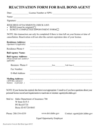 Document preview: Reactivation Form for Bail Bond Agent - Idaho