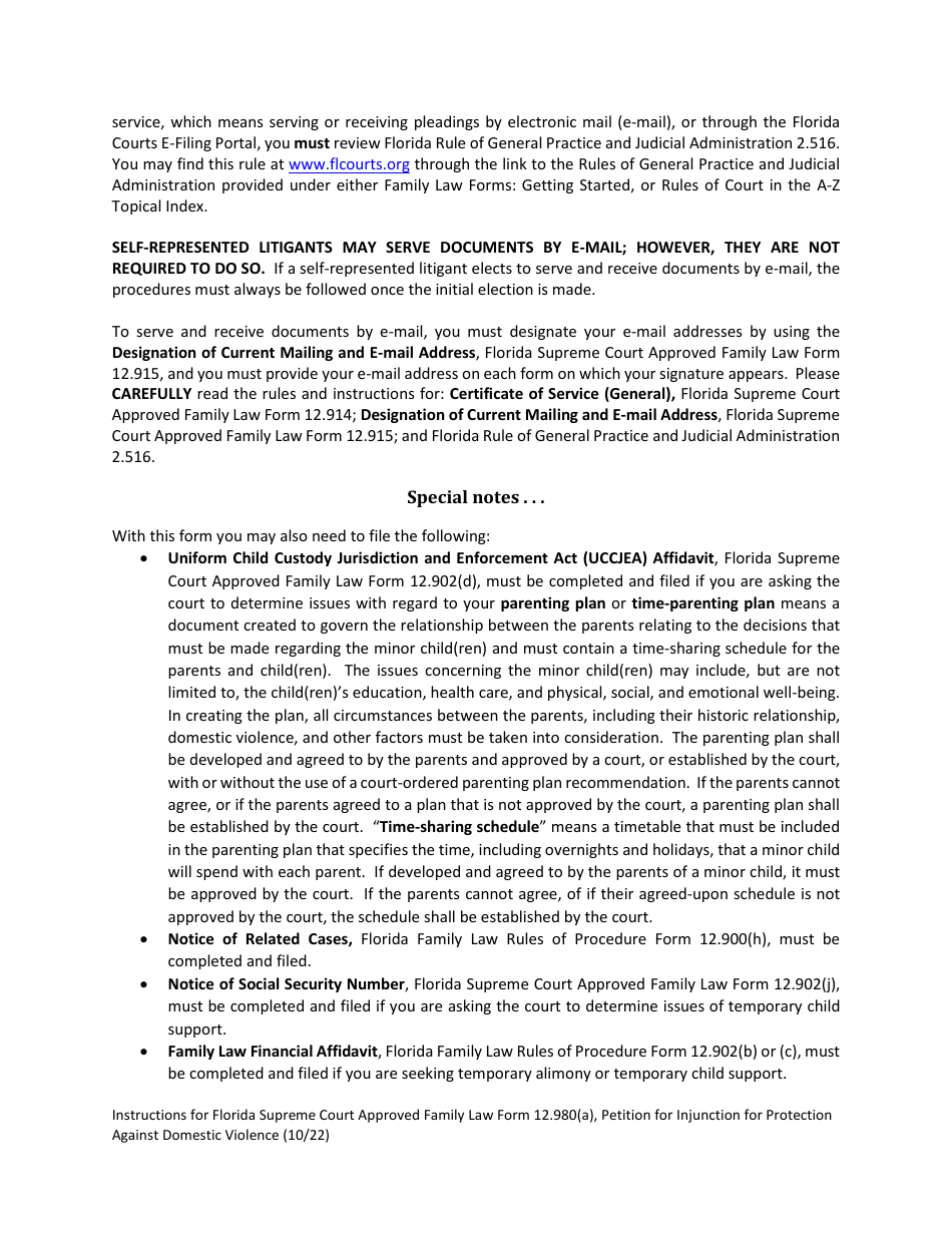 Form 12.980(A) Petition for Injunction for Protection Against Domestic Violence - Florida, Page 4