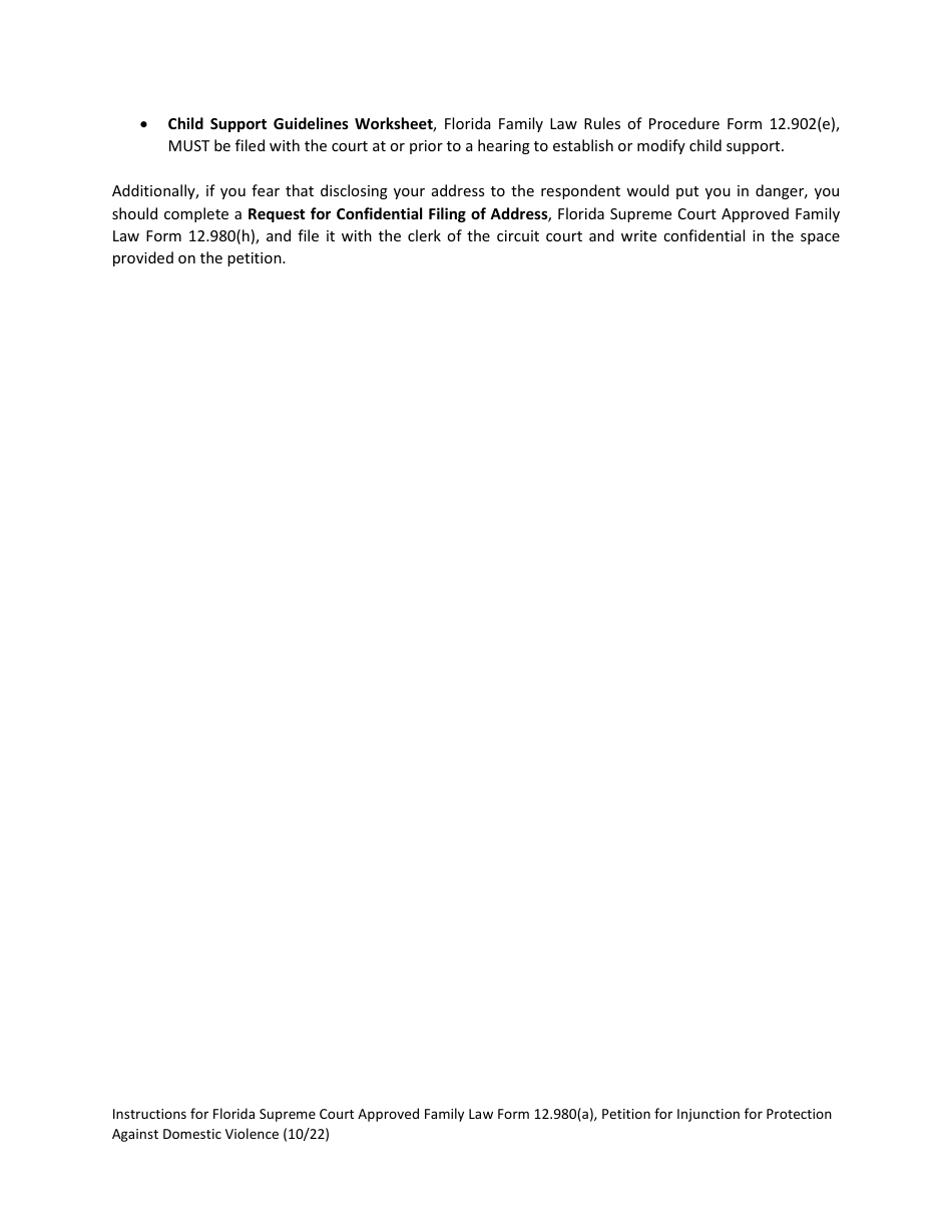 Form 12.980(A) Petition for Injunction for Protection Against Domestic Violence - Florida, Page 5