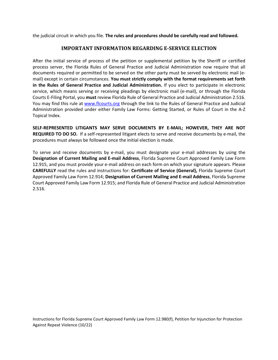 Form 12.980(F) Petition for Injunction for Protection Against Repeat Violence - Florida, Page 3